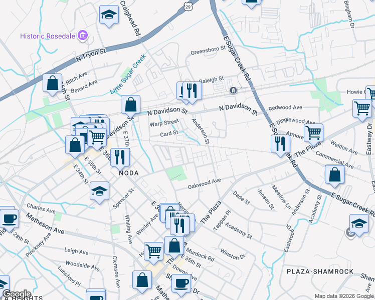 map of restaurants, bars, coffee shops, grocery stores, and more near 849 Academy Street in Charlotte