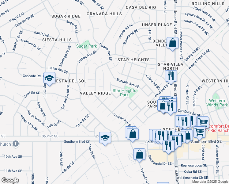 map of restaurants, bars, coffee shops, grocery stores, and more near 1669 Domain Loop Southeast in Rio Rancho
