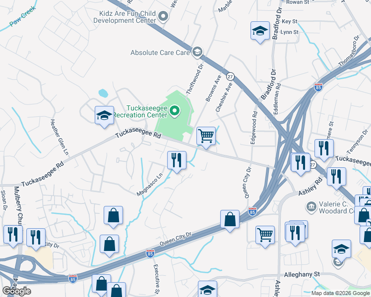 map of restaurants, bars, coffee shops, grocery stores, and more near 4801 Tuckaseegee Road in Charlotte