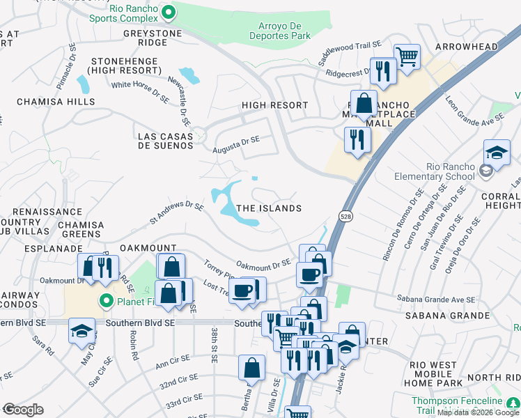 map of restaurants, bars, coffee shops, grocery stores, and more near 615 Eastlake Court Southeast in Rio Rancho