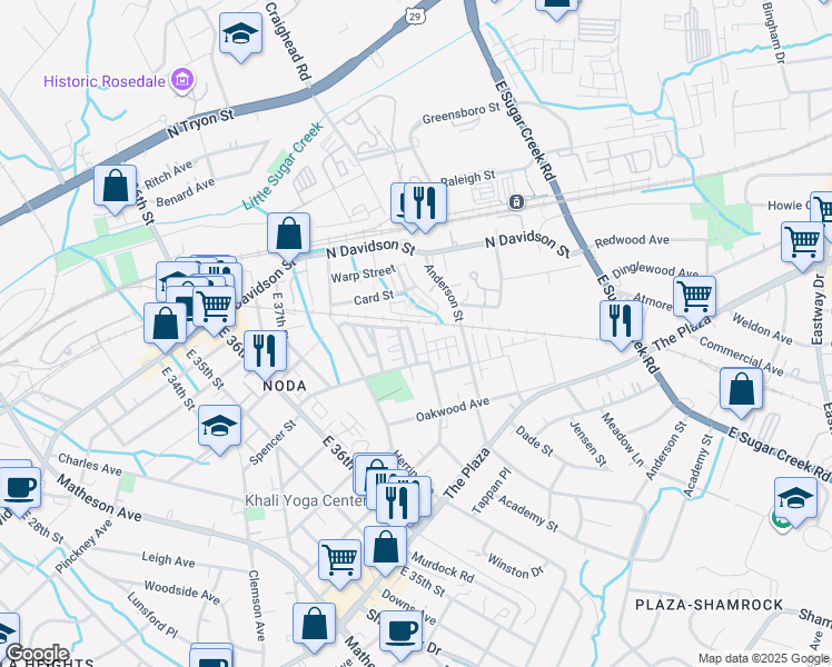 map of restaurants, bars, coffee shops, grocery stores, and more near in Charlotte