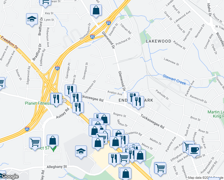 map of restaurants, bars, coffee shops, grocery stores, and more near 3713 Avalon Avenue in Charlotte