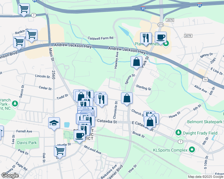 map of restaurants, bars, coffee shops, grocery stores, and more near 103 East Woodrow Avenue in Belmont