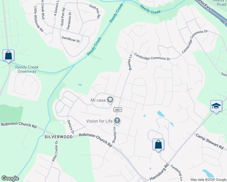 map of restaurants, bars, coffee shops, grocery stores, and more near 7905 Shiny Meadow Lane in Charlotte