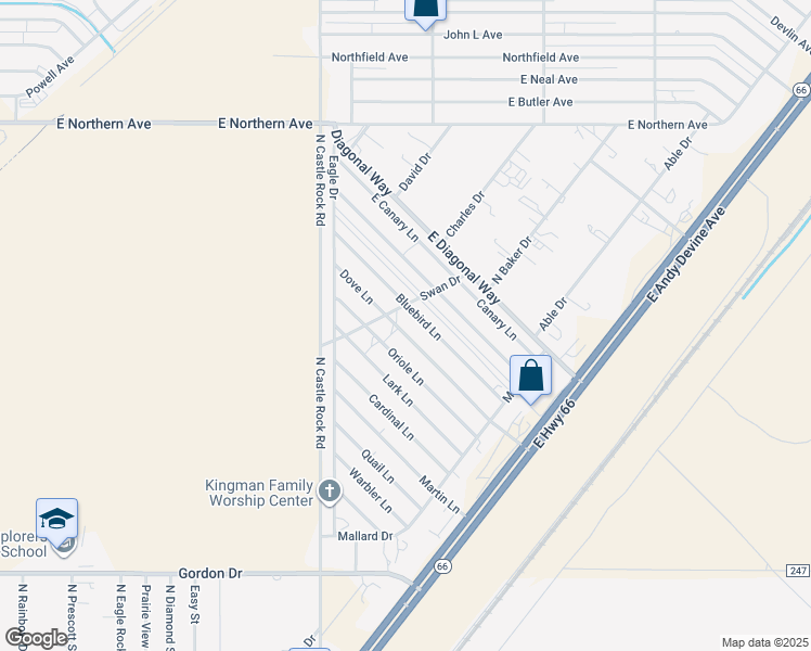 map of restaurants, bars, coffee shops, grocery stores, and more near 3575 Oriole Ln in Kingman
