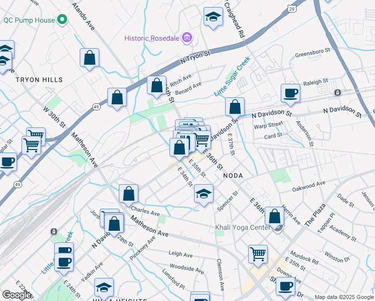 map of restaurants, bars, coffee shops, grocery stores, and more near in Charlotte