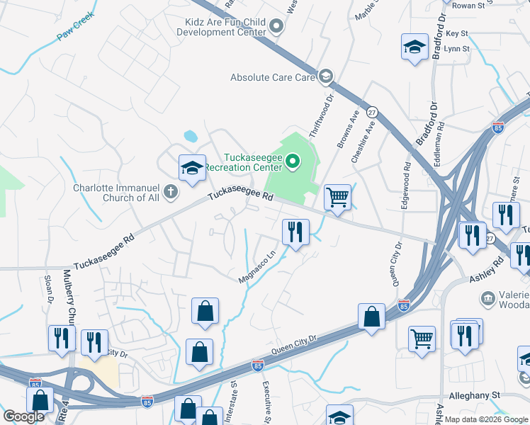 map of restaurants, bars, coffee shops, grocery stores, and more near 1832 J Julian Lane in Charlotte