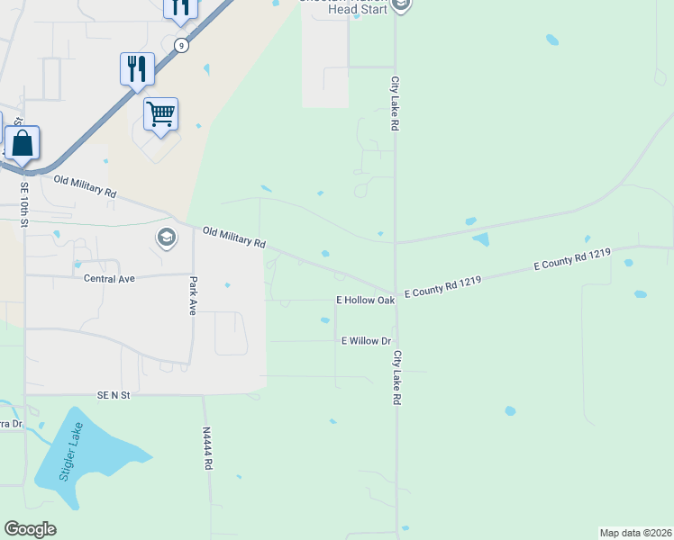 map of restaurants, bars, coffee shops, grocery stores, and more near 1718 East County Road 1219 in Stigler