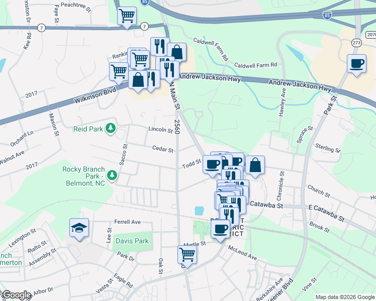 map of restaurants, bars, coffee shops, grocery stores, and more near 310 North Central Avenue in Belmont
