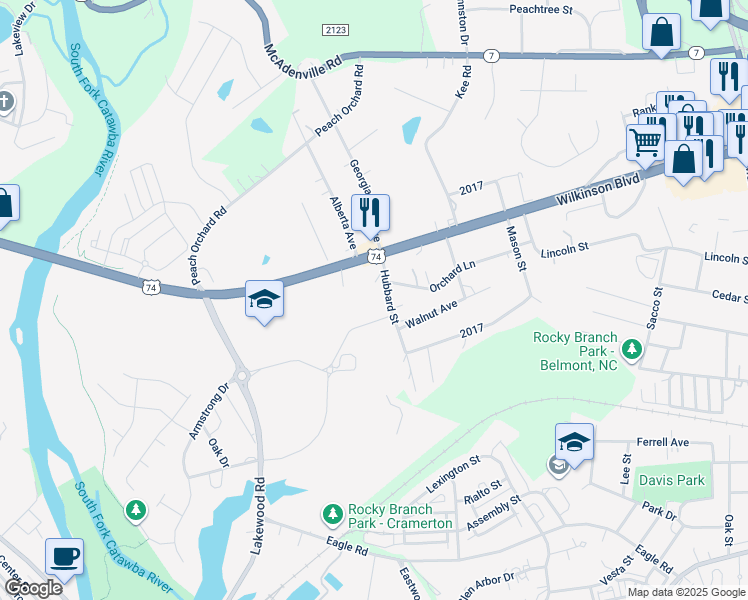 map of restaurants, bars, coffee shops, grocery stores, and more near 111 Hubbard Street in Belmont