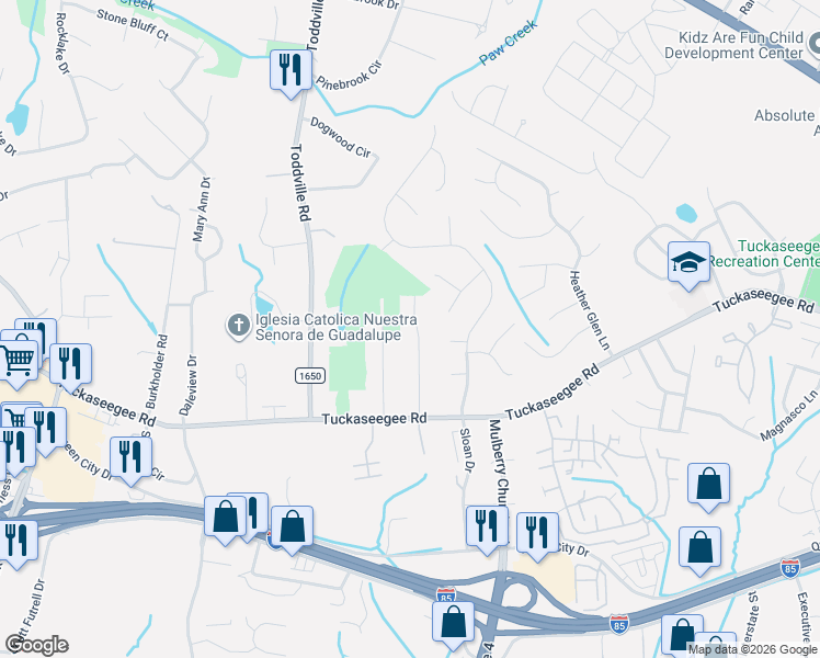 map of restaurants, bars, coffee shops, grocery stores, and more near 2714 Marmac Road in Charlotte