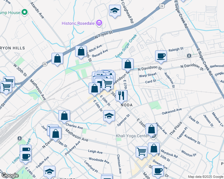 map of restaurants, bars, coffee shops, grocery stores, and more near 511 East 36th Street in Charlotte
