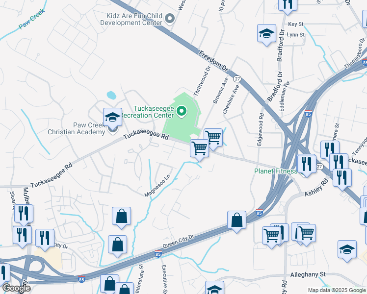 map of restaurants, bars, coffee shops, grocery stores, and more near 1751 J Julian Lane in Charlotte