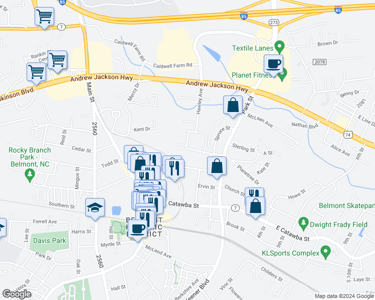 map of restaurants, bars, coffee shops, grocery stores, and more near 103 East Woodrow Avenue in Belmont