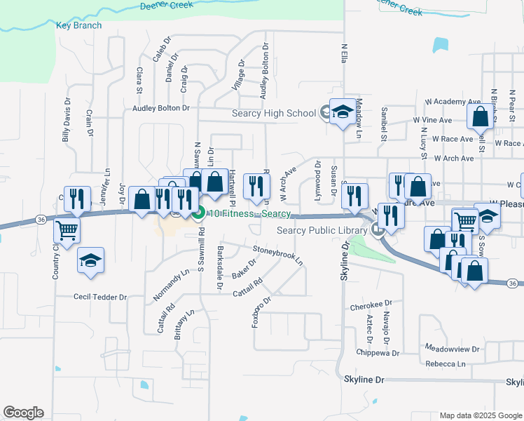 map of restaurants, bars, coffee shops, grocery stores, and more near 2013 West Beebe Capps Expressway in Searcy