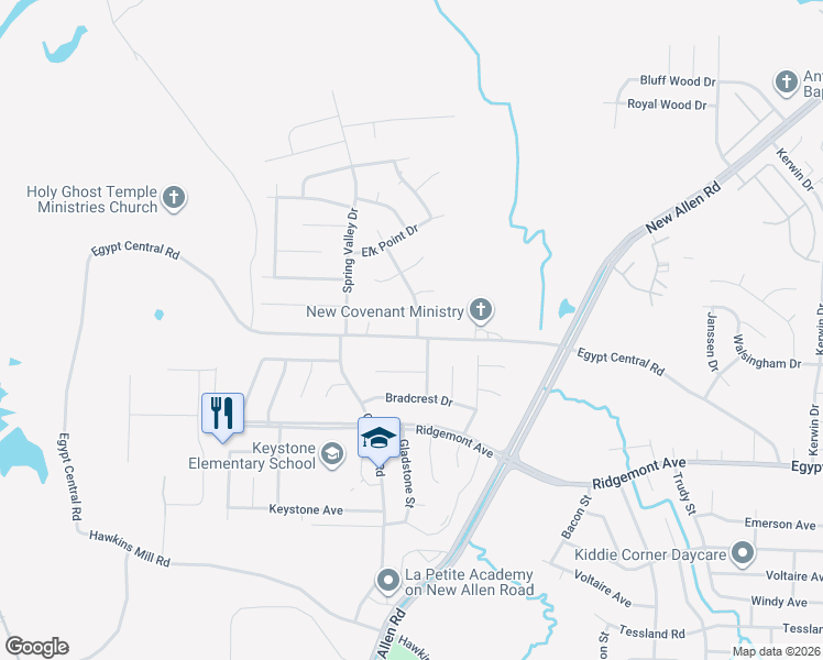 map of restaurants, bars, coffee shops, grocery stores, and more near 3377 Egypt Central Road in Memphis