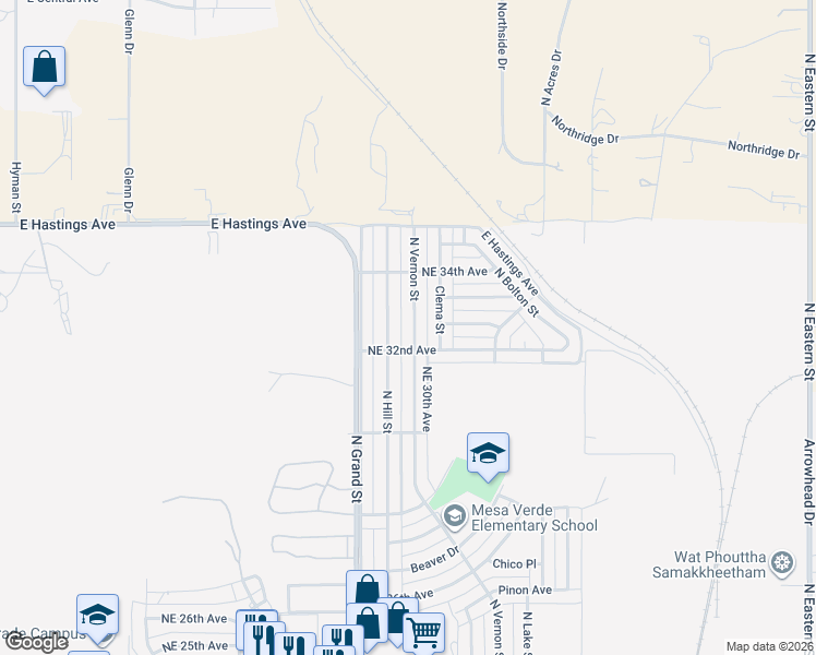 map of restaurants, bars, coffee shops, grocery stores, and more near 3200 North Vernon Street in Amarillo