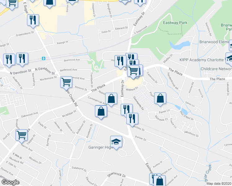 map of restaurants, bars, coffee shops, grocery stores, and more near in Charlotte