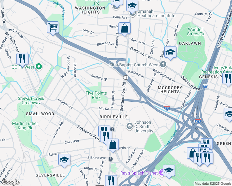 map of restaurants, bars, coffee shops, grocery stores, and more near 415 French Street in Charlotte