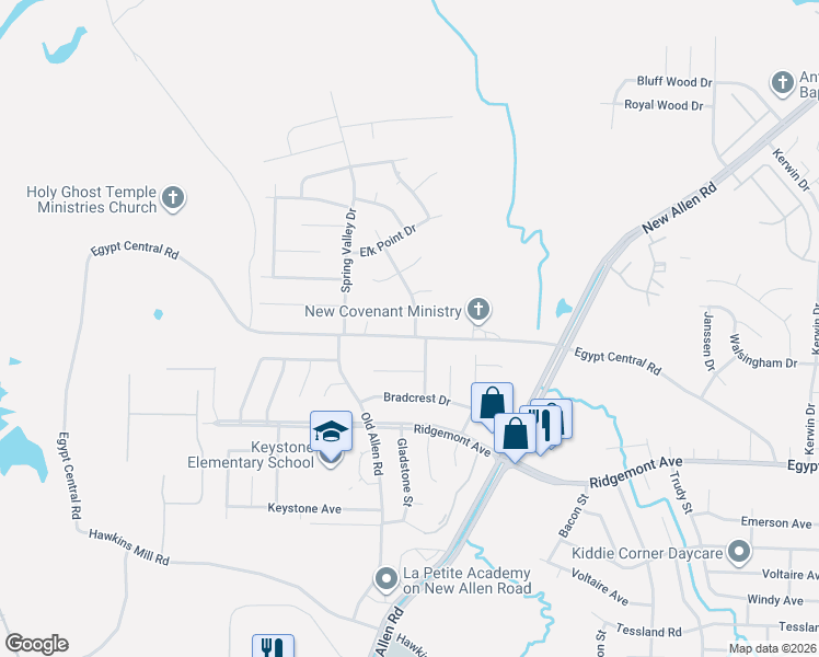 map of restaurants, bars, coffee shops, grocery stores, and more near 3377 Egypt Central Road in Memphis