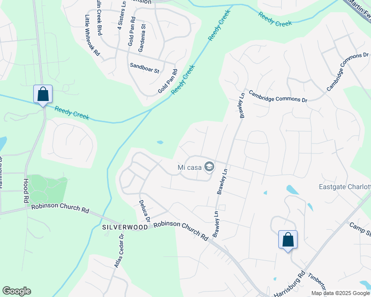 map of restaurants, bars, coffee shops, grocery stores, and more near 7509 Novella Drive in Charlotte