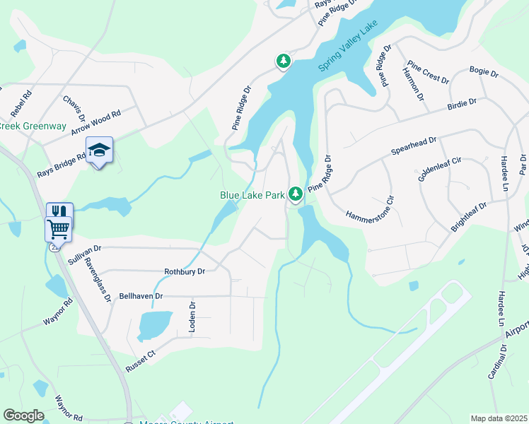 map of restaurants, bars, coffee shops, grocery stores, and more near 247 Rothbury Drive in Carthage