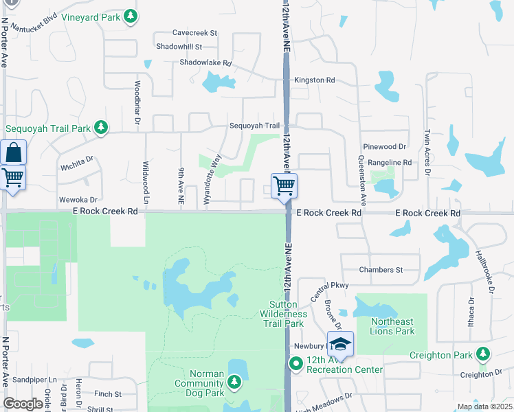 map of restaurants, bars, coffee shops, grocery stores, and more near 2430 12th Avenue Northeast in Norman