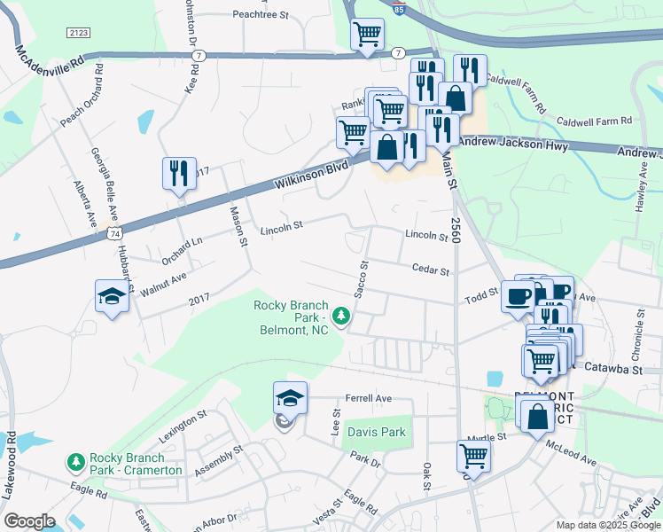 map of restaurants, bars, coffee shops, grocery stores, and more near 312 Elm Street in Belmont