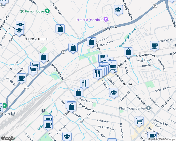 map of restaurants, bars, coffee shops, grocery stores, and more near in Charlotte