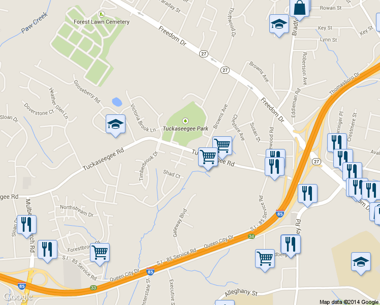 map of restaurants, bars, coffee shops, grocery stores, and more near 4801 Tuckaseegee Road in Charlotte