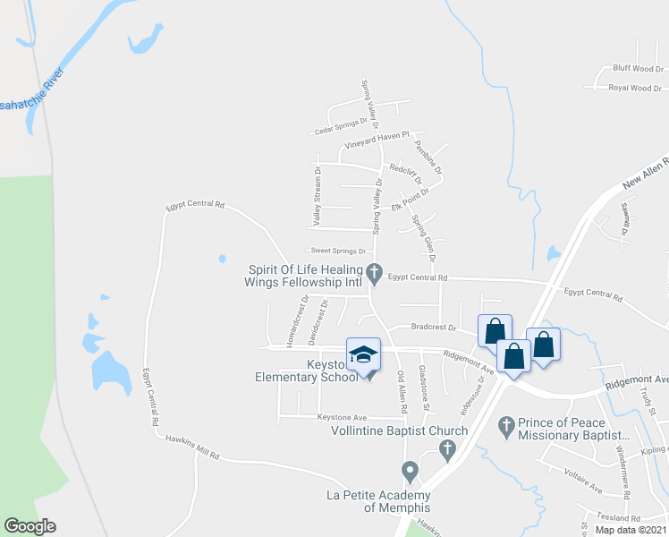 map of restaurants, bars, coffee shops, grocery stores, and more near 3262 Sherrycrest Drive in Memphis
