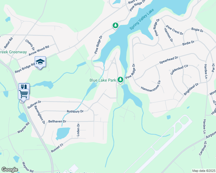 map of restaurants, bars, coffee shops, grocery stores, and more near 247 Rothbury Drive in Carthage