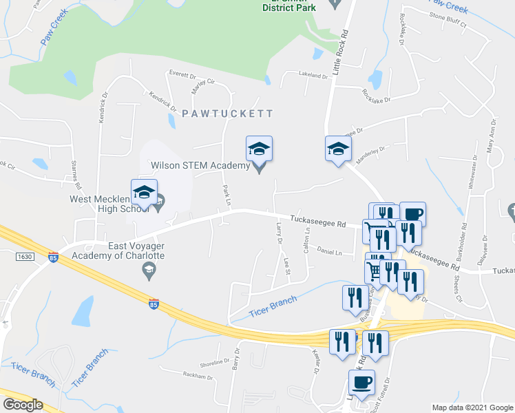 map of restaurants, bars, coffee shops, grocery stores, and more near 7114 Tuckaseegee Road in Charlotte