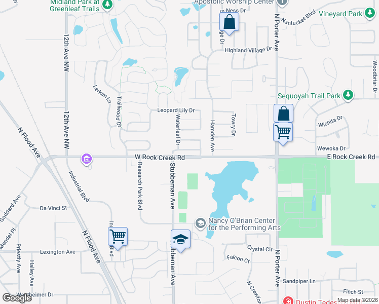map of restaurants, bars, coffee shops, grocery stores, and more near 426 English Elm Lane in Norman
