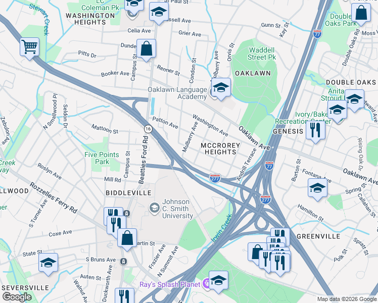 map of restaurants, bars, coffee shops, grocery stores, and more near in Charlotte