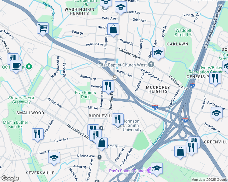 map of restaurants, bars, coffee shops, grocery stores, and more near in Charlotte
