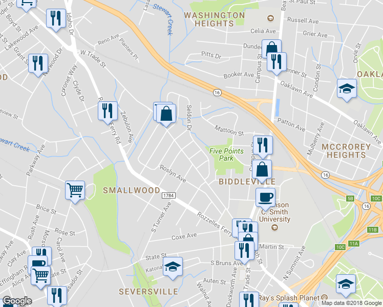 map of restaurants, bars, coffee shops, grocery stores, and more near 115 North Gardner Avenue in Charlotte