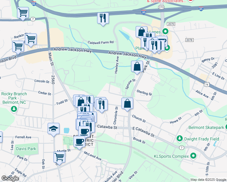 map of restaurants, bars, coffee shops, grocery stores, and more near 311 Hawley Avenue in Belmont