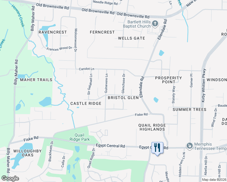 map of restaurants, bars, coffee shops, grocery stores, and more near 4491 Timmeron Cove in Bartlett