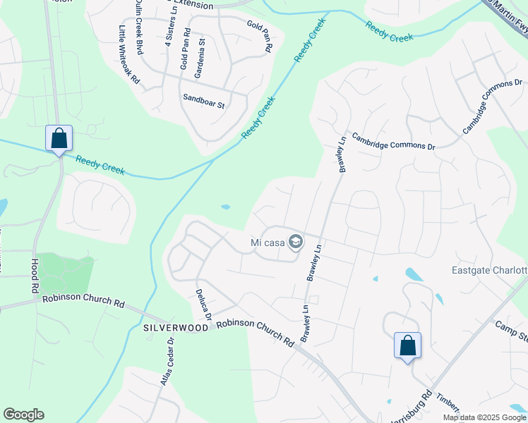 map of restaurants, bars, coffee shops, grocery stores, and more near 11008 Padderborn Court in Charlotte