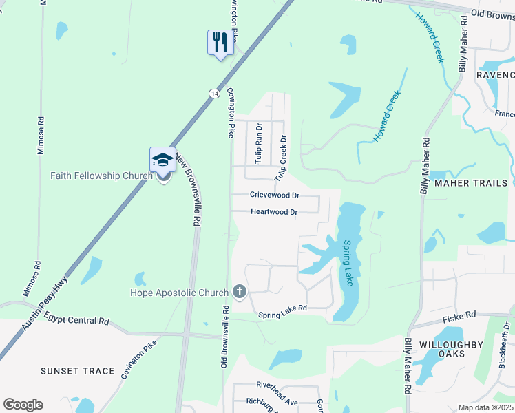 map of restaurants, bars, coffee shops, grocery stores, and more near 5684 Crievewood Drive in Memphis