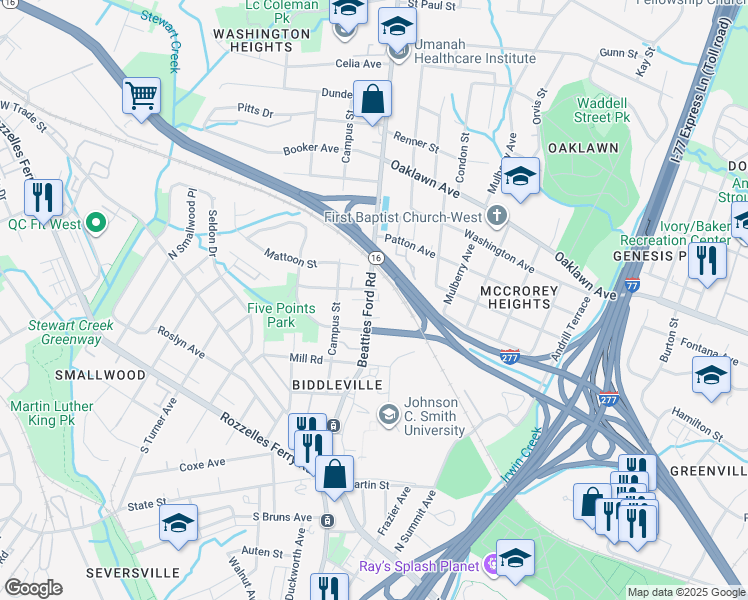map of restaurants, bars, coffee shops, grocery stores, and more near in Charlotte