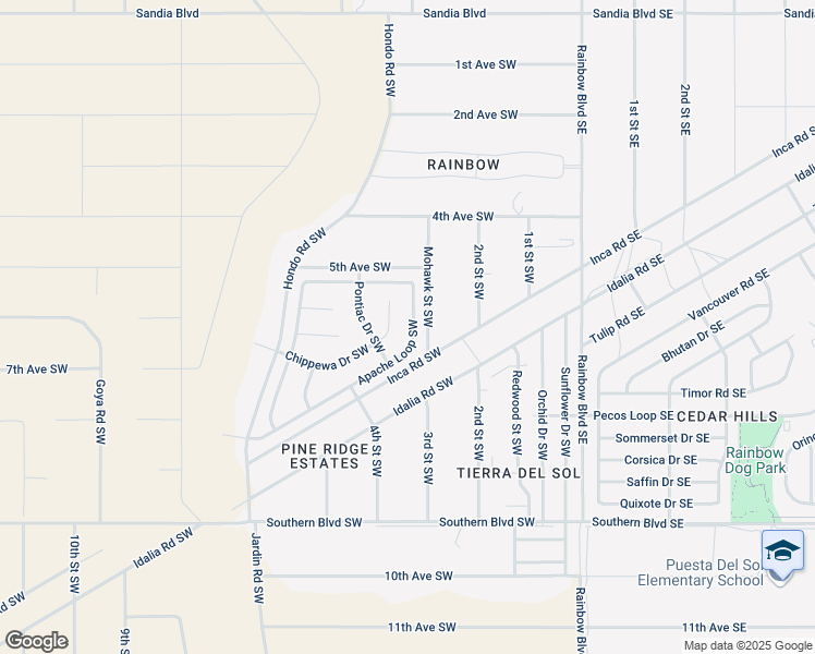 map of restaurants, bars, coffee shops, grocery stores, and more near 539 Apache Loop Southwest in Rio Rancho