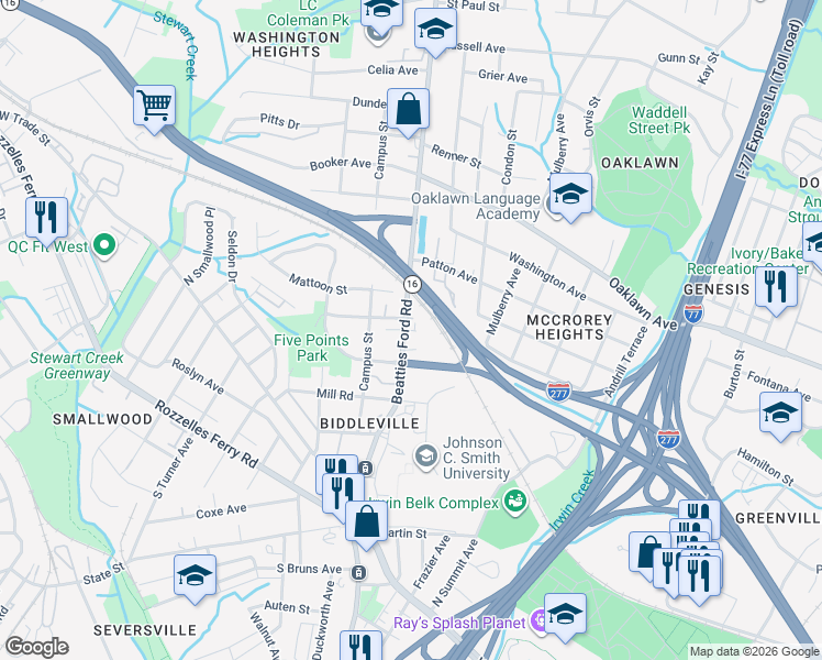 map of restaurants, bars, coffee shops, grocery stores, and more near in Charlotte