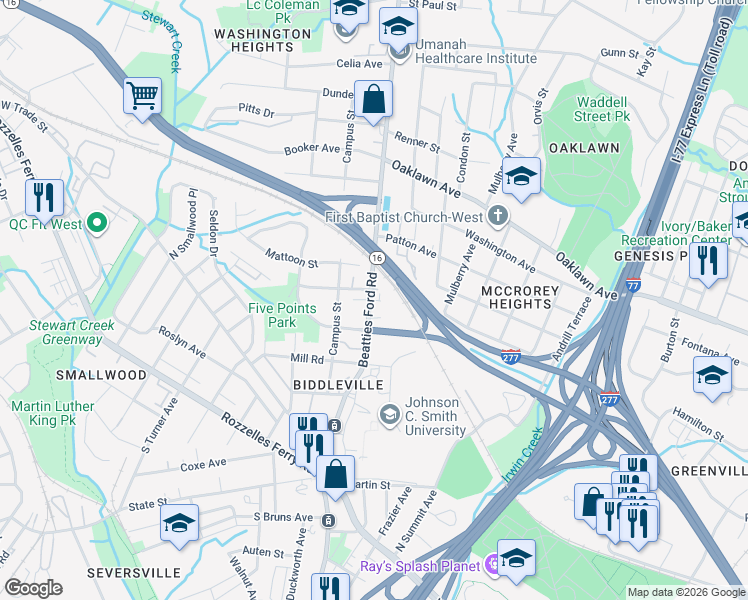 map of restaurants, bars, coffee shops, grocery stores, and more near in Charlotte