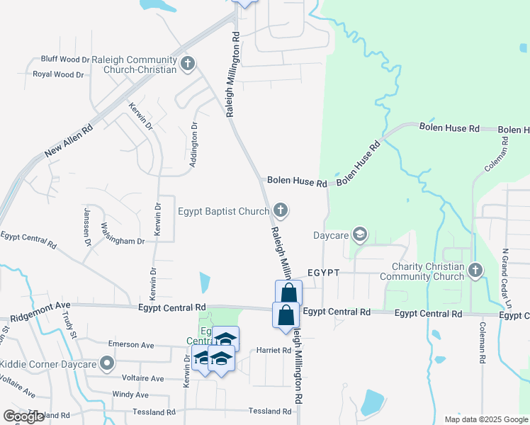 map of restaurants, bars, coffee shops, grocery stores, and more near 4499 Raleigh Millington Road in Memphis