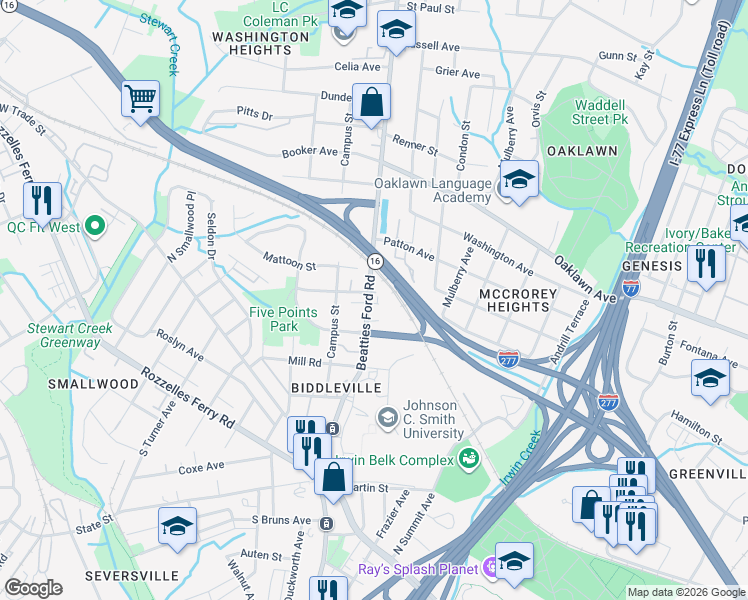 map of restaurants, bars, coffee shops, grocery stores, and more near in Charlotte