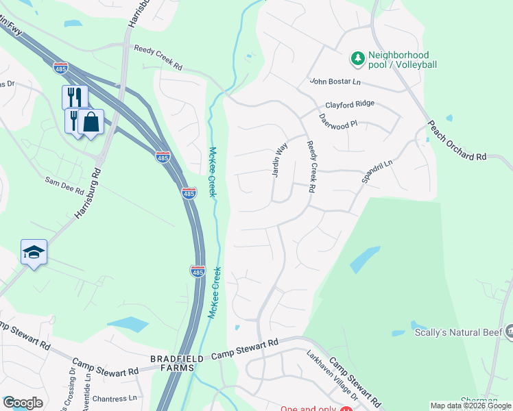 map of restaurants, bars, coffee shops, grocery stores, and more near 10707 Schooner Bay Lane in Charlotte