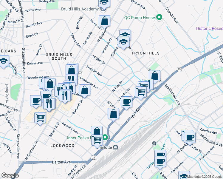 map of restaurants, bars, coffee shops, grocery stores, and more near 404 West 26th Street in Charlotte