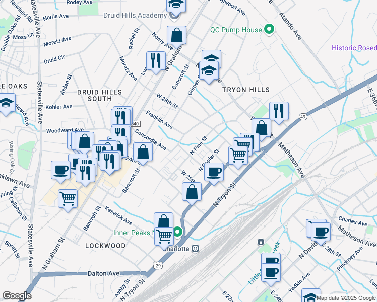 map of restaurants, bars, coffee shops, grocery stores, and more near 404 West 26th Street in Charlotte